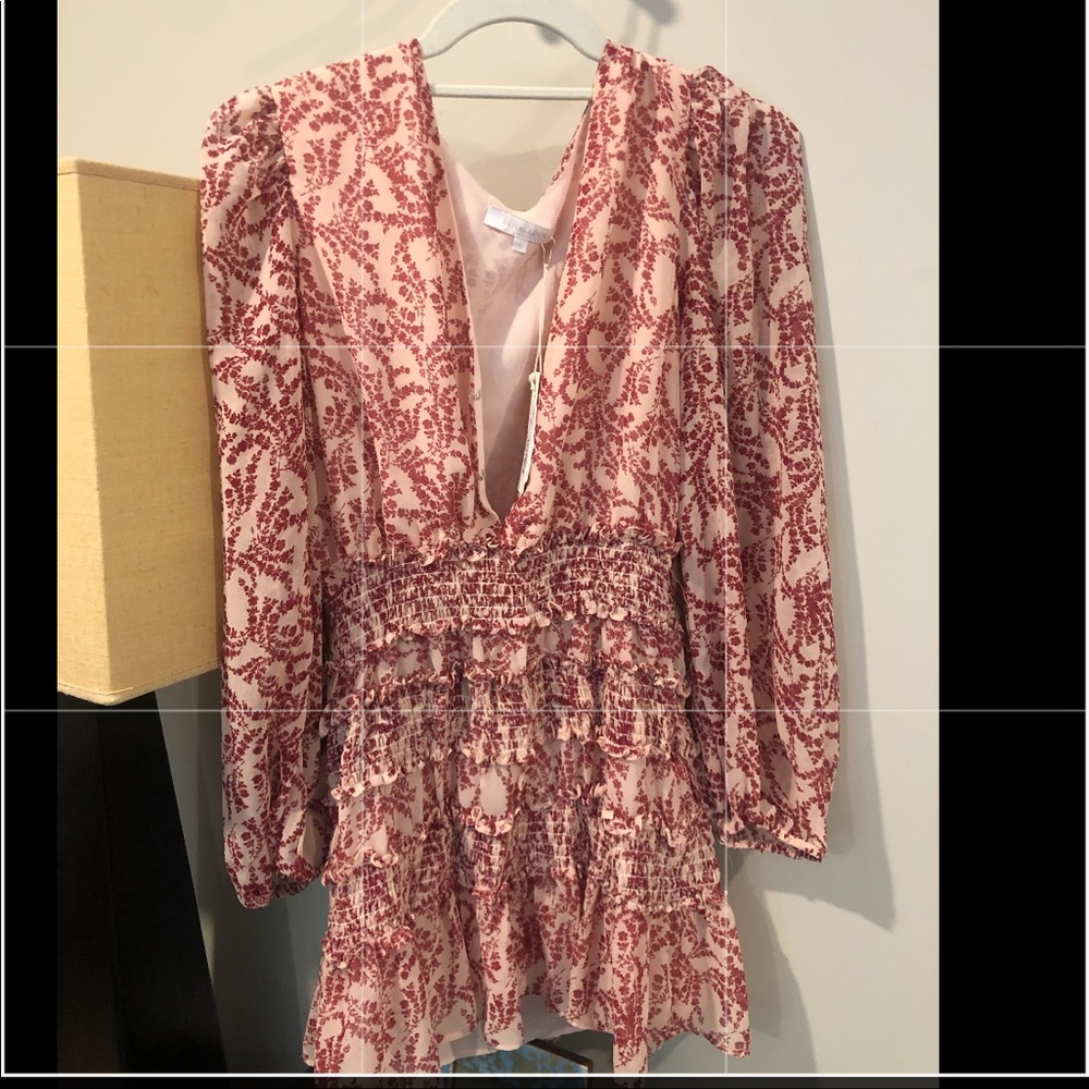 Olivaceous Smocked Floral Midi with Sleeves